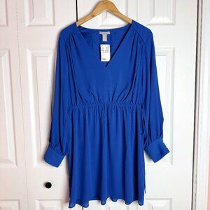 NWT H&M Blue V-neck long sleeve short dress